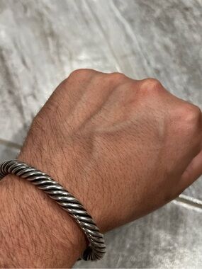 Sterling 925 Mexican silver Twisted Rope Silver-Tone Cuff Bracelet